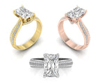 18K White Gold Solitaire Emerald Diamond Engagement Ring — 3 COLOR