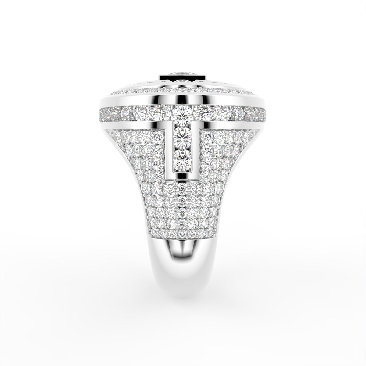 14K White Gold Bespoke Round Pave Diamond Ring — SIDE