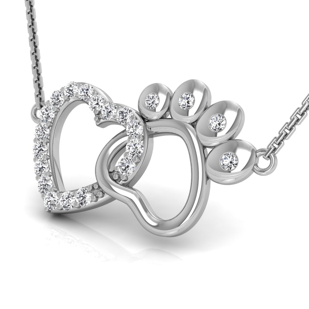 18K Bespoke Heart Paw Diamond Pendant — 3D VIEW
