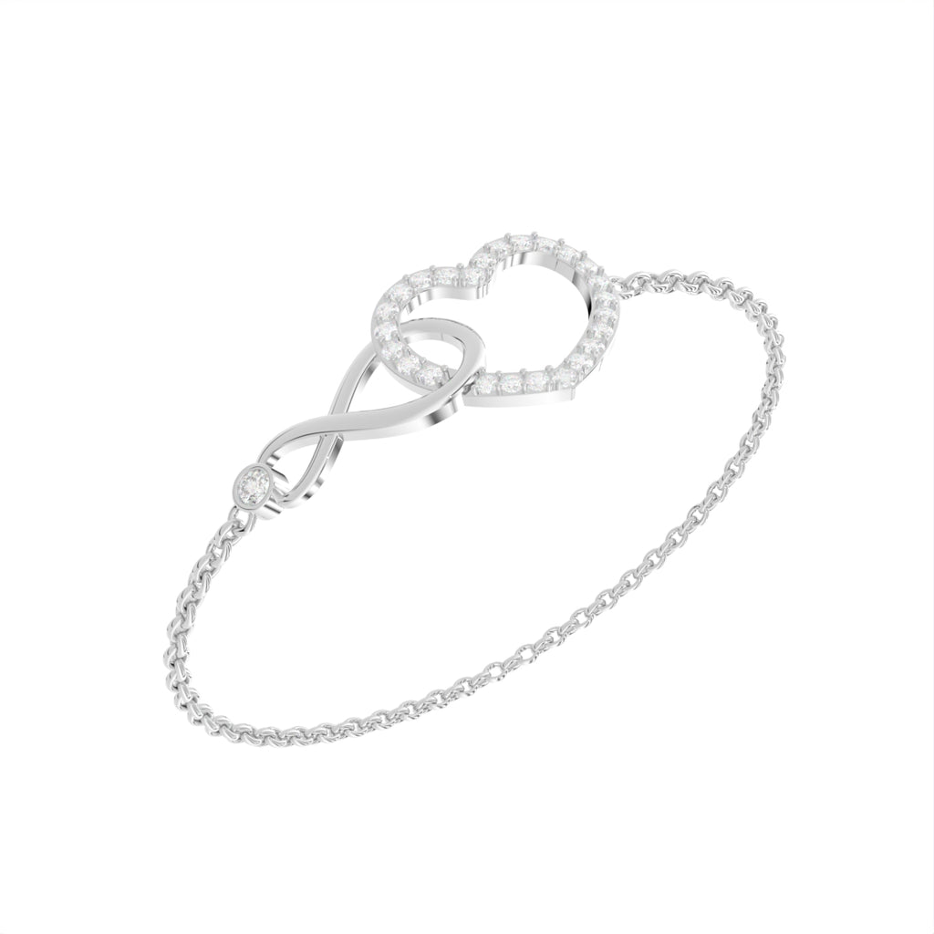 18K Heart Infinity Round Diamond Bracelet — 3D VIEW