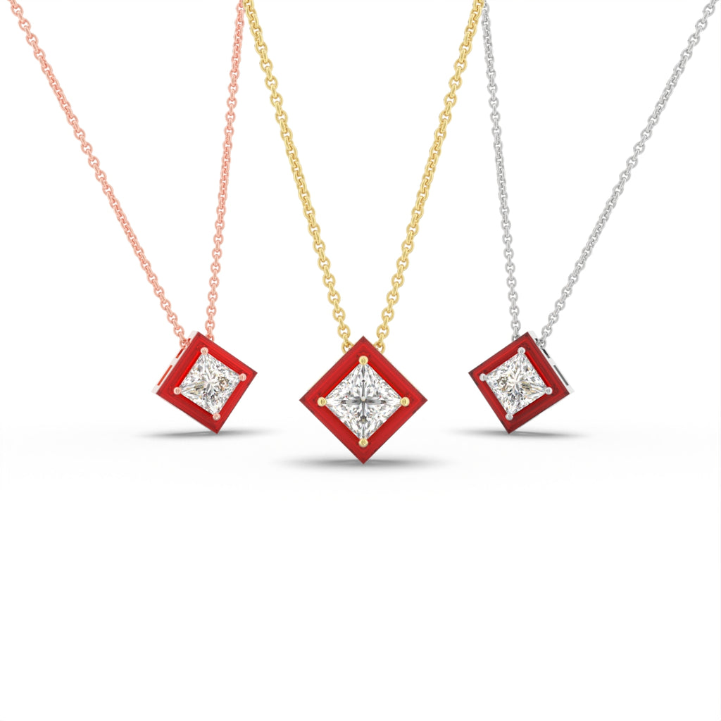 18K Princess Solitaire Diamond Pendant — 3 COLOR