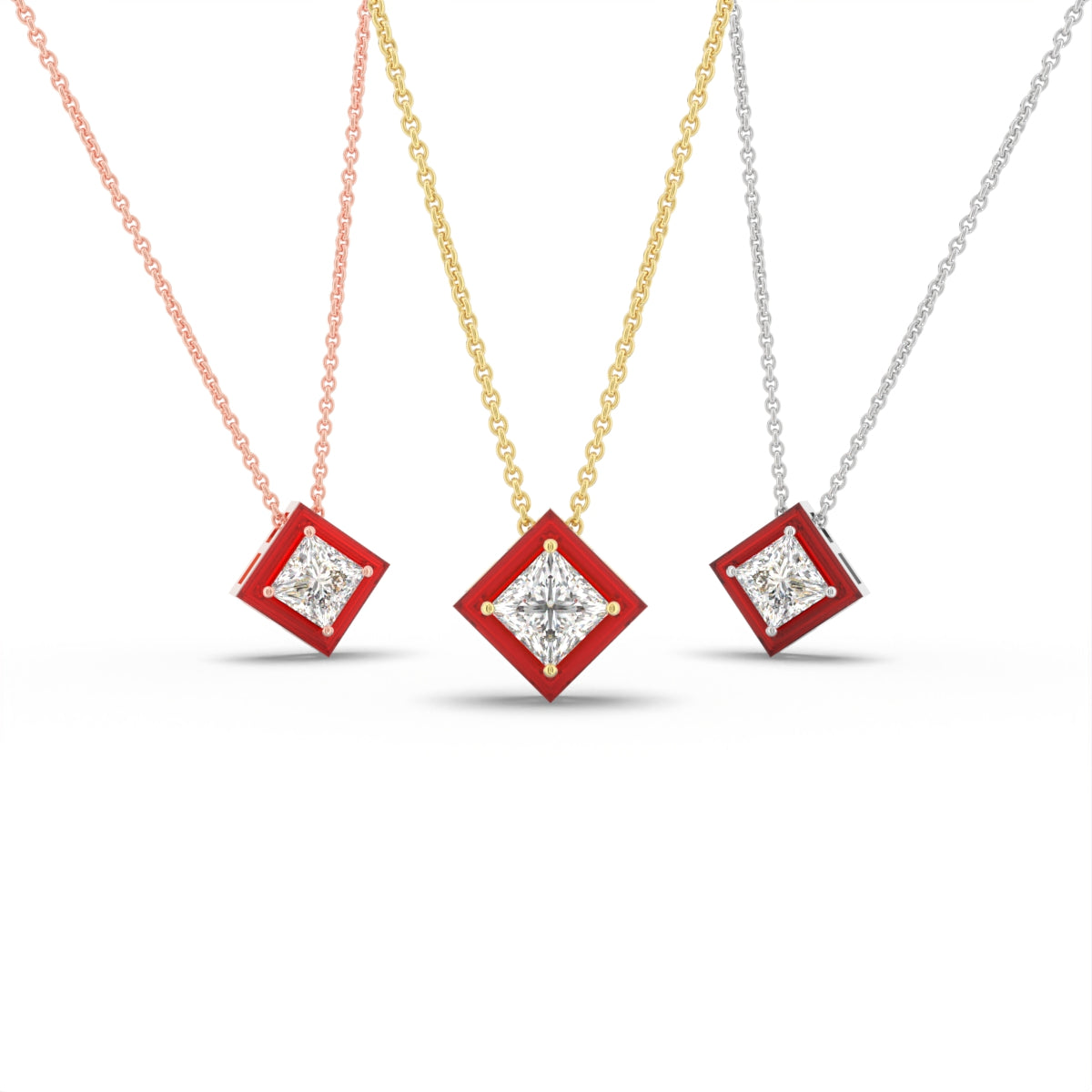 18K Princess Solitaire Diamond Pendant — 3 COLOR