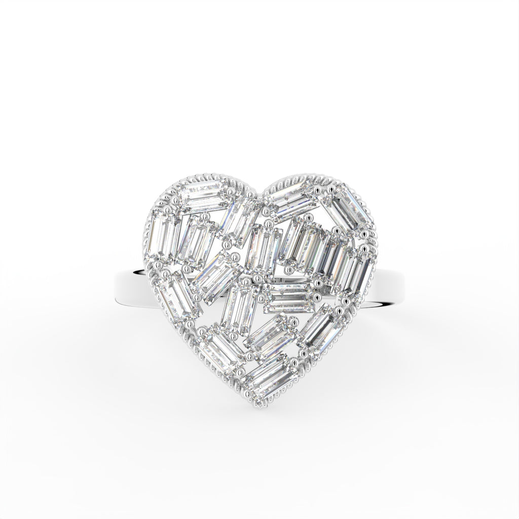 18K Rose Gold Heart Baguette Diamond Ring — TOP