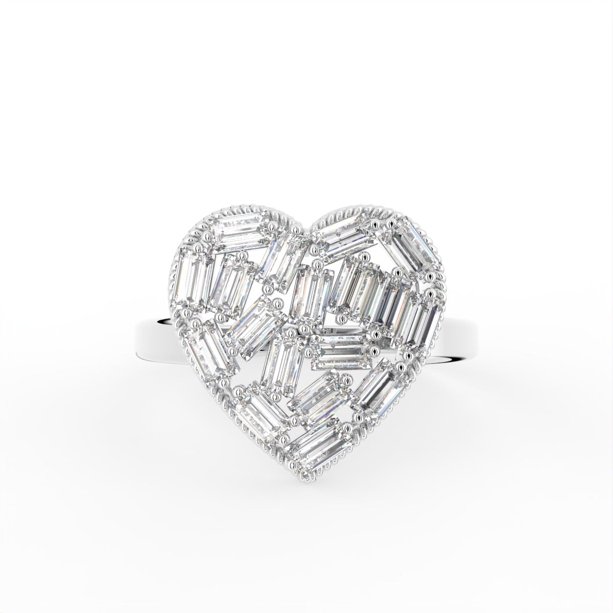 18K Rose Gold Heart Baguette Diamond Ring — TOP