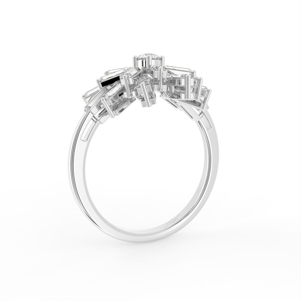 18K Floral Baguette Diamond Ring — 3D VIEW