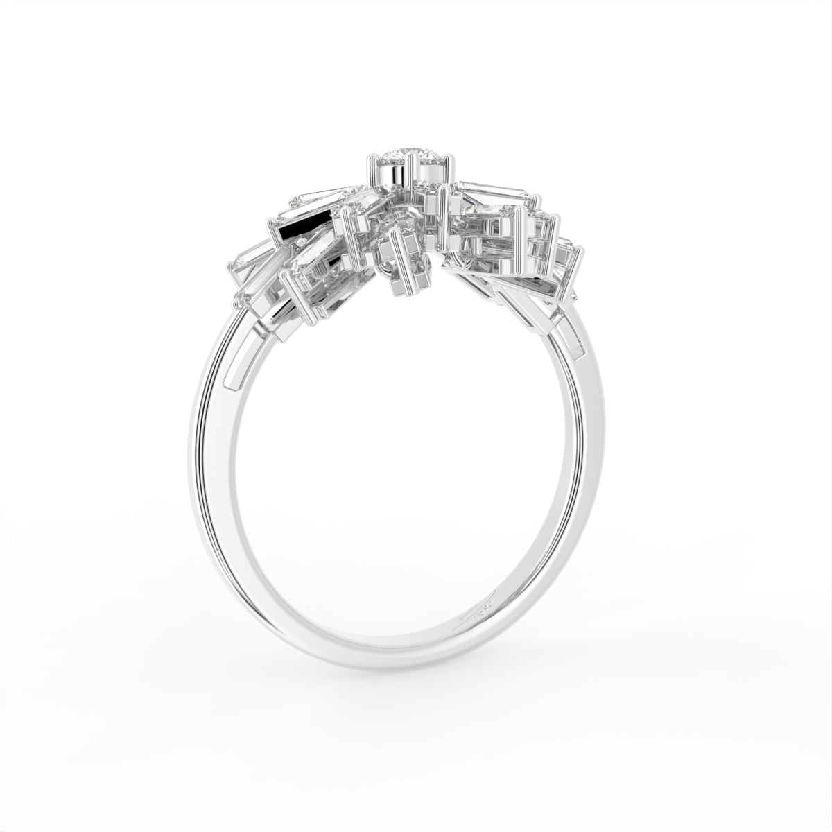 18K Floral Baguette Diamond Ring — 3D VIEW