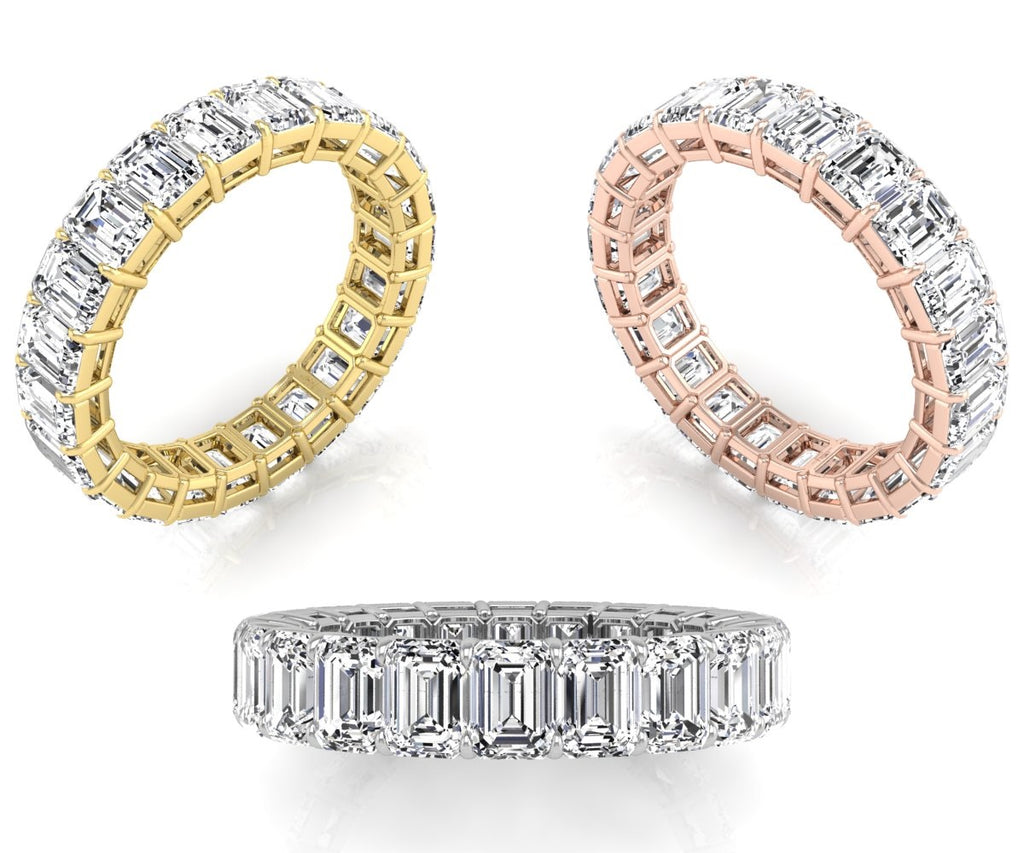 18K Full Eternity Emerald Cut Diamond Ring — 3 COLOR