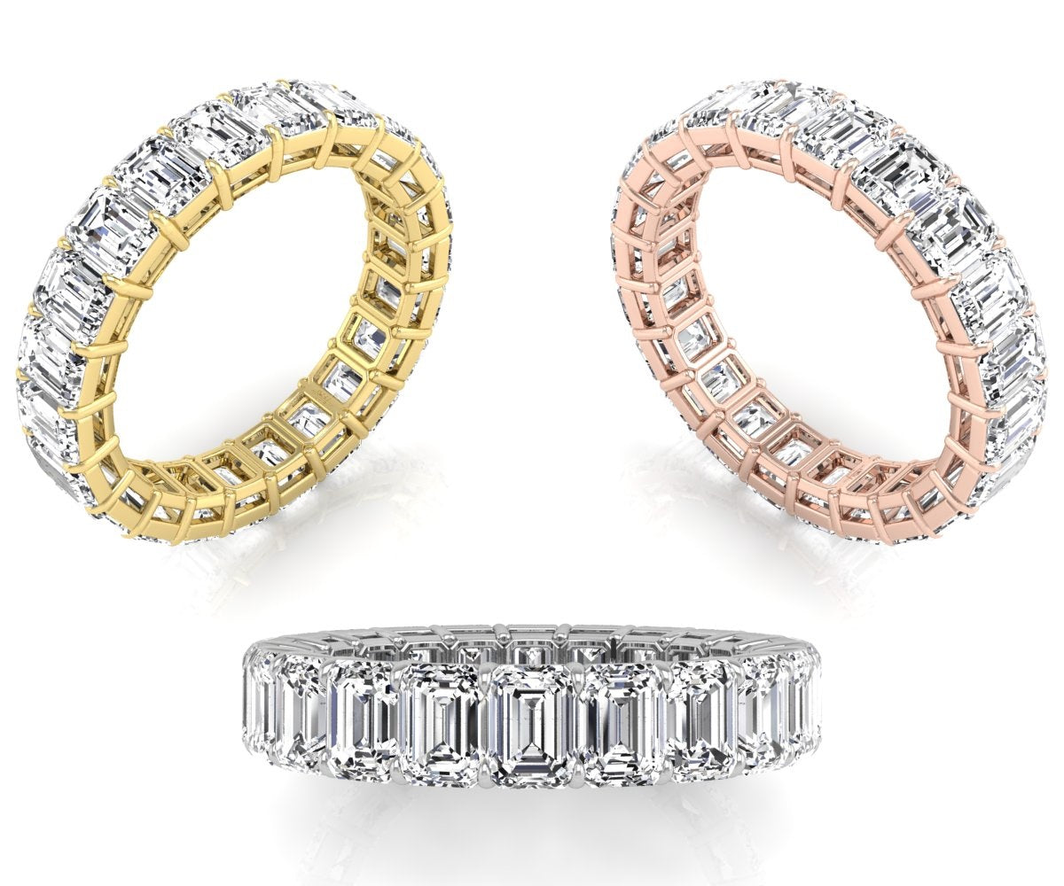 18K Full Eternity Emerald Cut Diamond Ring — 3 COLOR