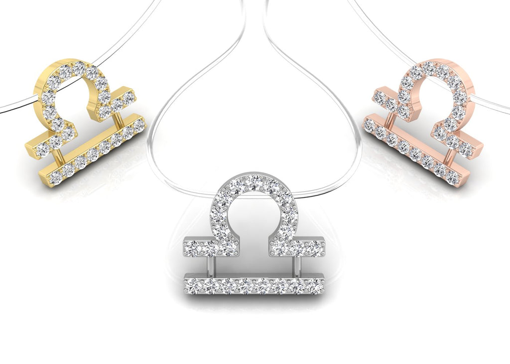 18K White Gold Zodiac Round Diamond Pendant — 3 COLOR