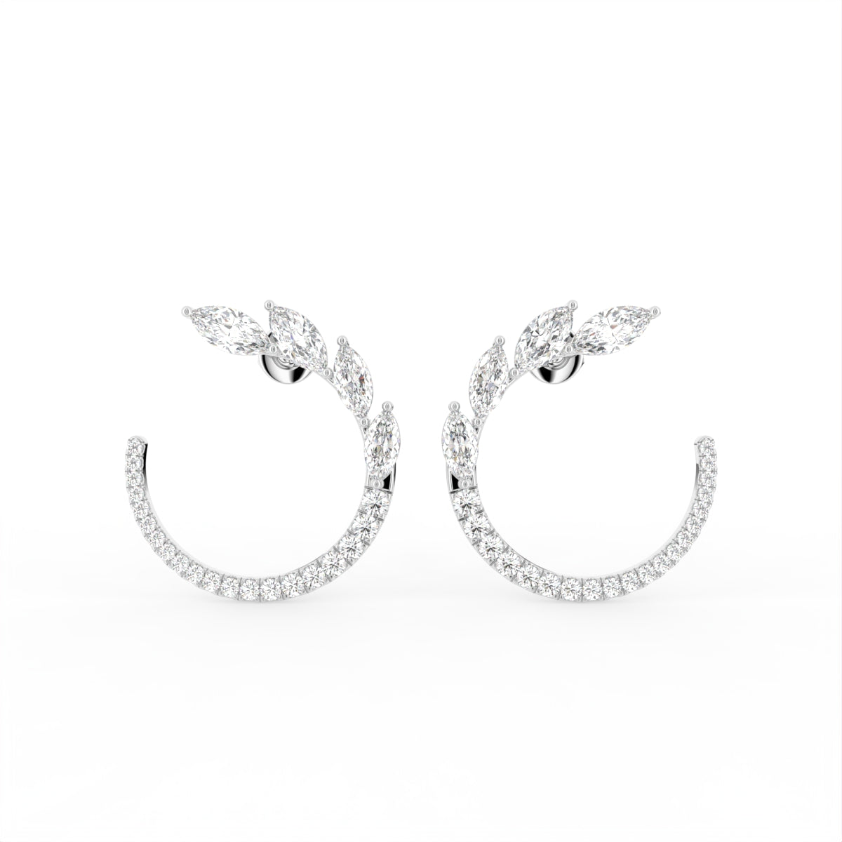 18K Mixed Cut Hoop Diamond Earrings — TOP