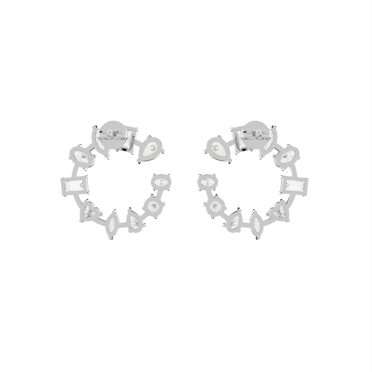 18K White Gold Mixed Shape Diamond Earrings — BACK
