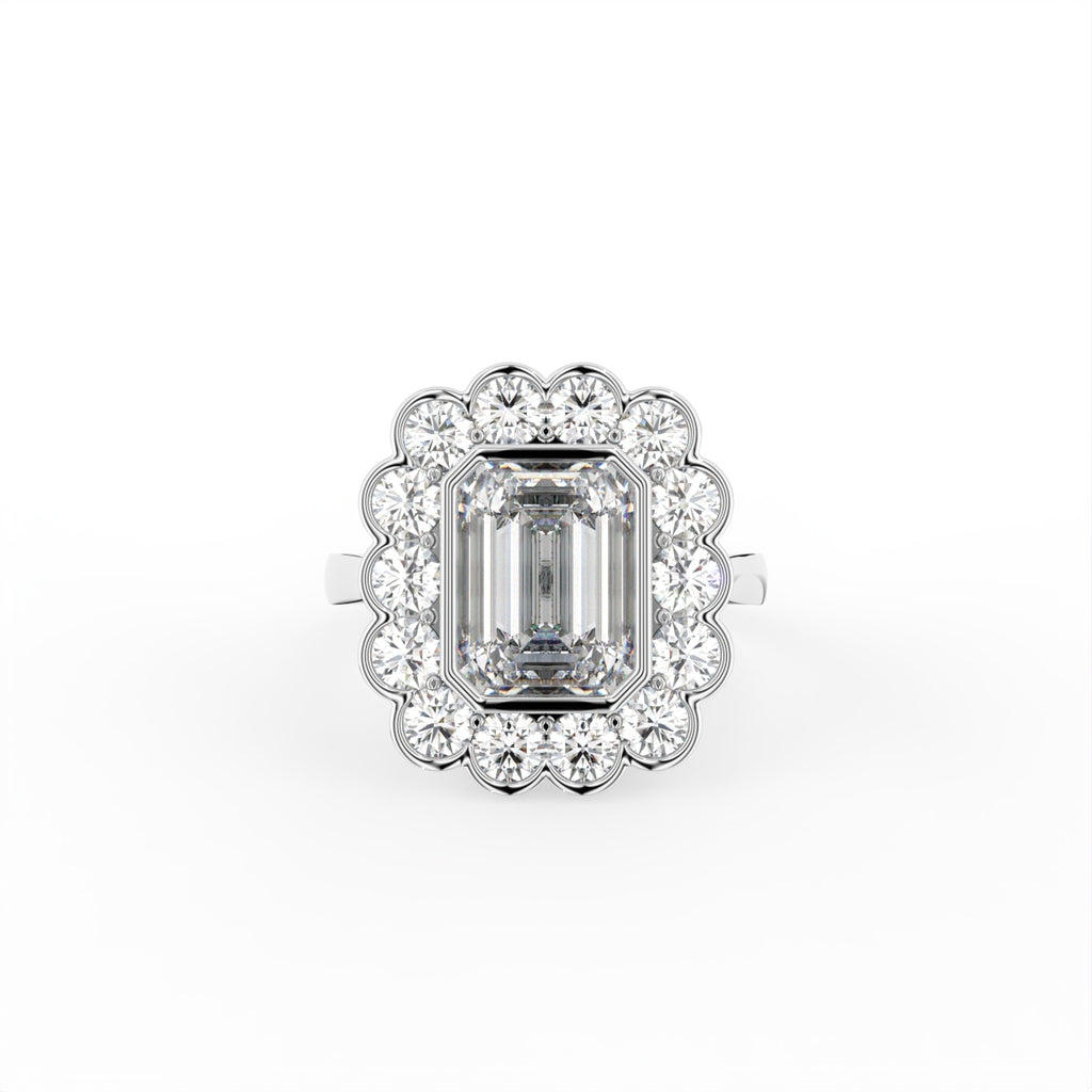18K Halo Emerald Cut Diamond Solitaire Ring — TOP