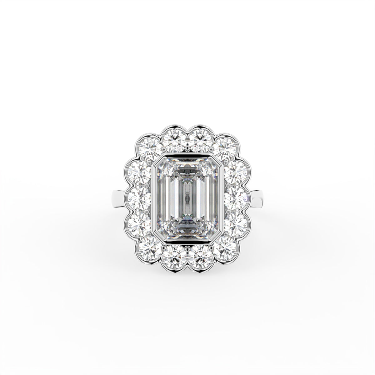18K Halo Emerald Cut Diamond Solitaire Ring — TOP