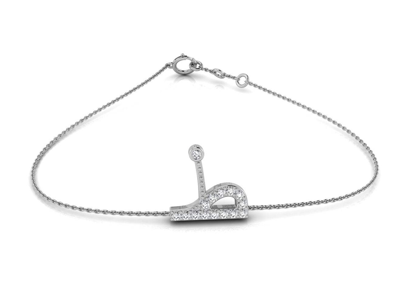 18K White Gold Arabic Alphabet Round Diamond Bracelet — TOP