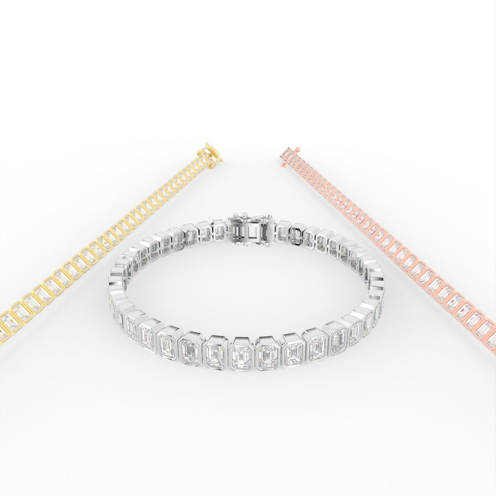 18K Yellow Gold Emerald Diamond Tennis Bracelet — 3 COLOR