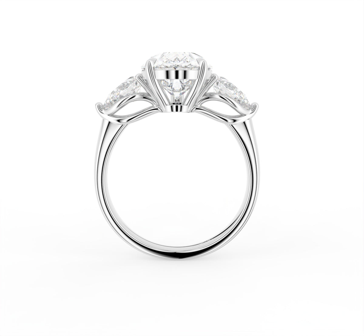 18K Trilogy Pear Diamond Ring — FRONT