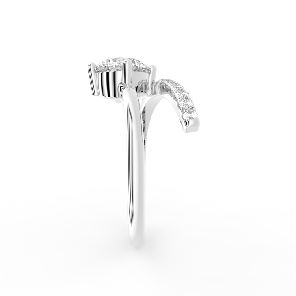 18K Solitaire Round Pave Diamond Ring — SIDE