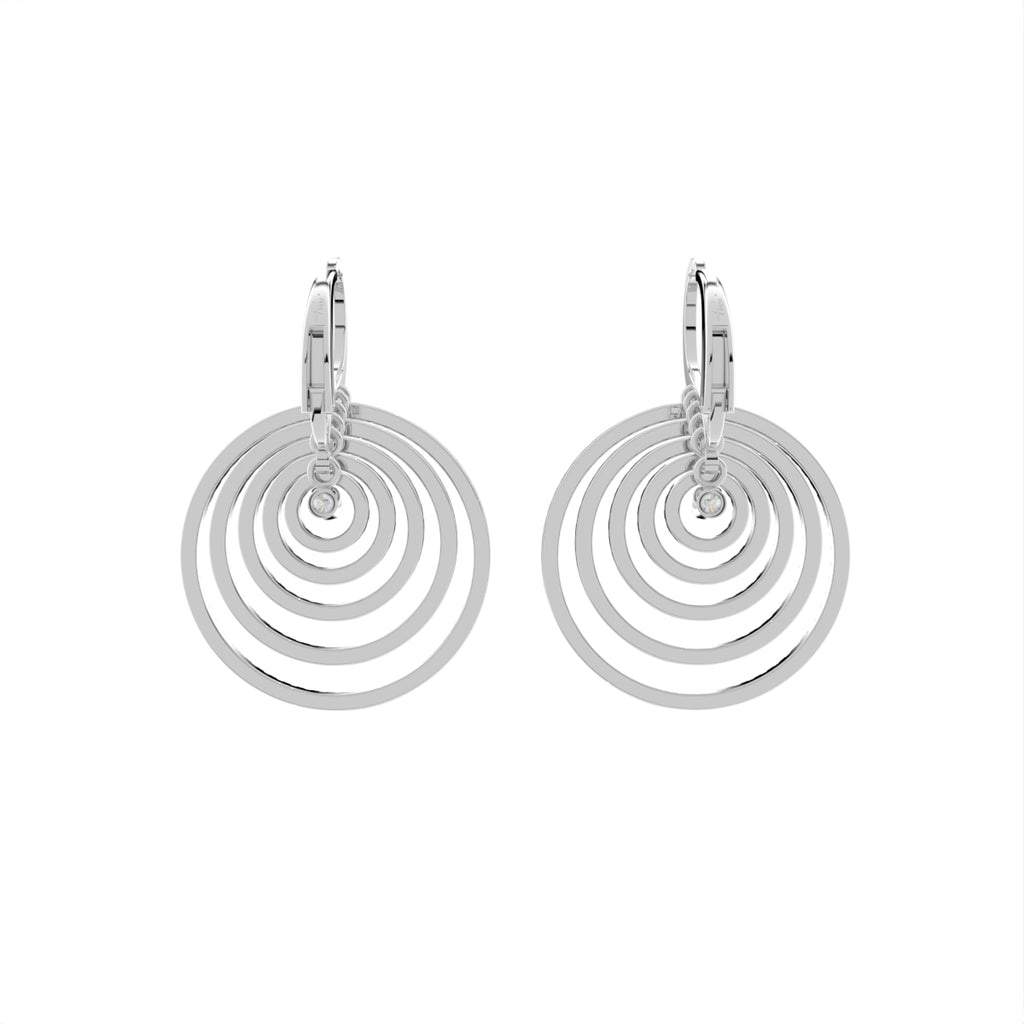 18K White Gold Round Diamond Spiral Drop Earrings — BACK