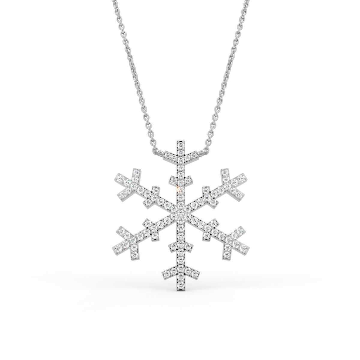 vimg:FJ6483|vimg:FJ6484|vimg:FJ6485|vimg:FJ6486|18K White Gold Snowflake Round Diamond Pendant — FRONT