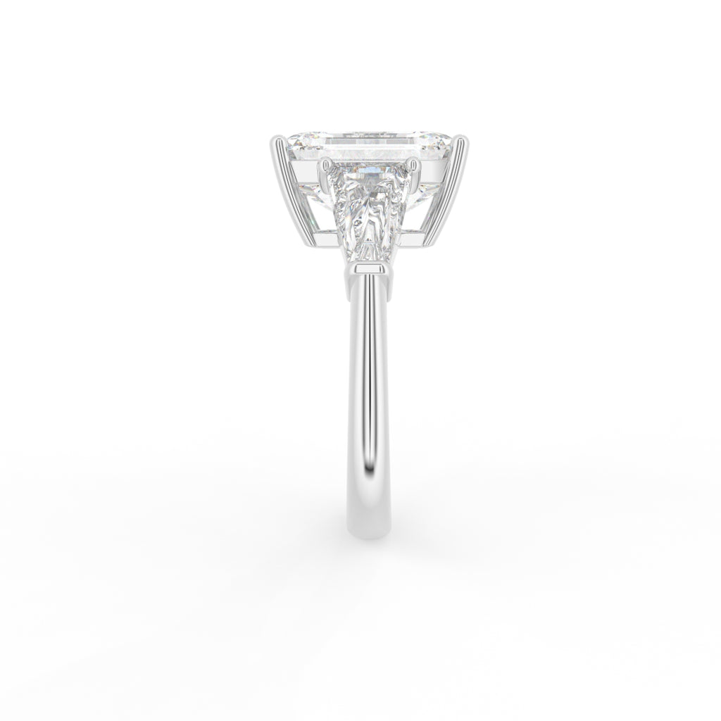 18K White Gold Trilogy Emerald Diamond Engagement Ring — SIDE