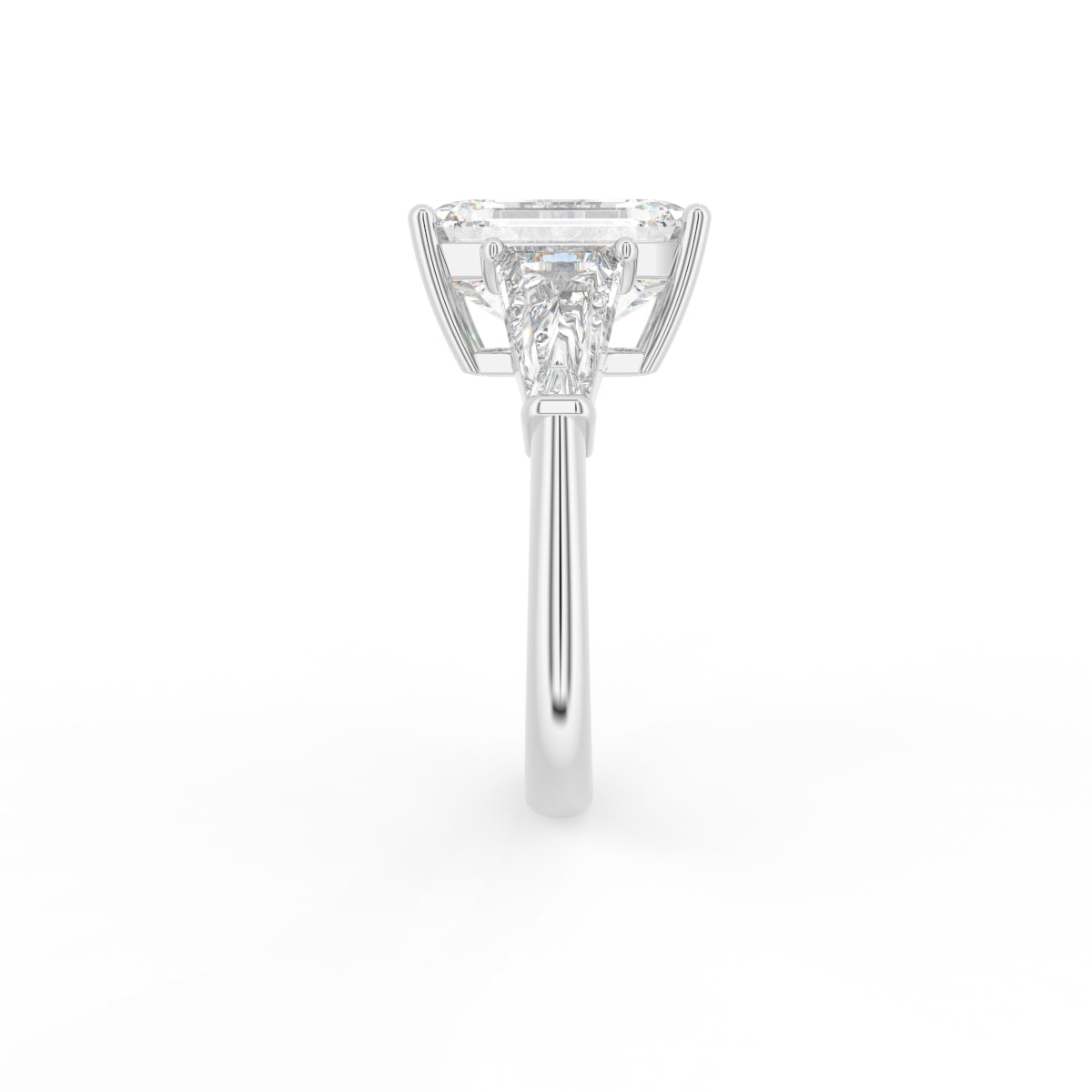 18K White Gold Trilogy Emerald Diamond Engagement Ring — SIDE