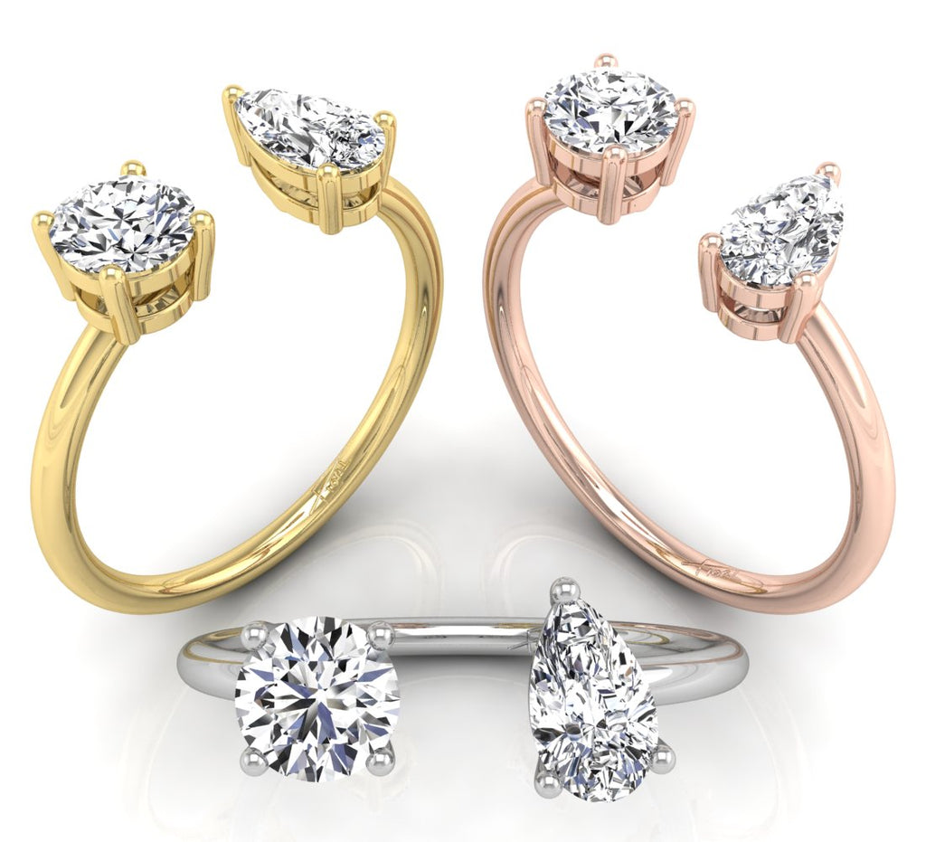 18K Bespoke Pear Diamond Open Ring — 3 COLOR