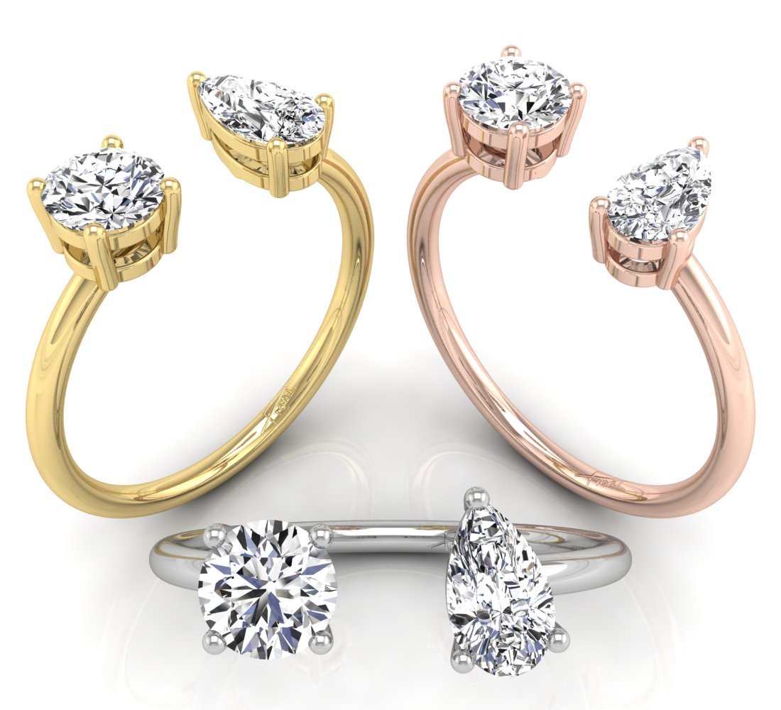 18K Bespoke Pear Diamond Open Ring — 3 COLOR