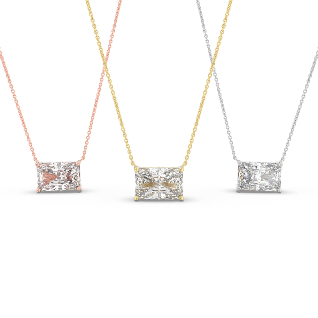 18K White Gold Radiant Solitaire Diamond Pendant — 3 COLOR