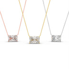 18K White Gold Radiant Solitaire Diamond Pendant — 3 COLOR