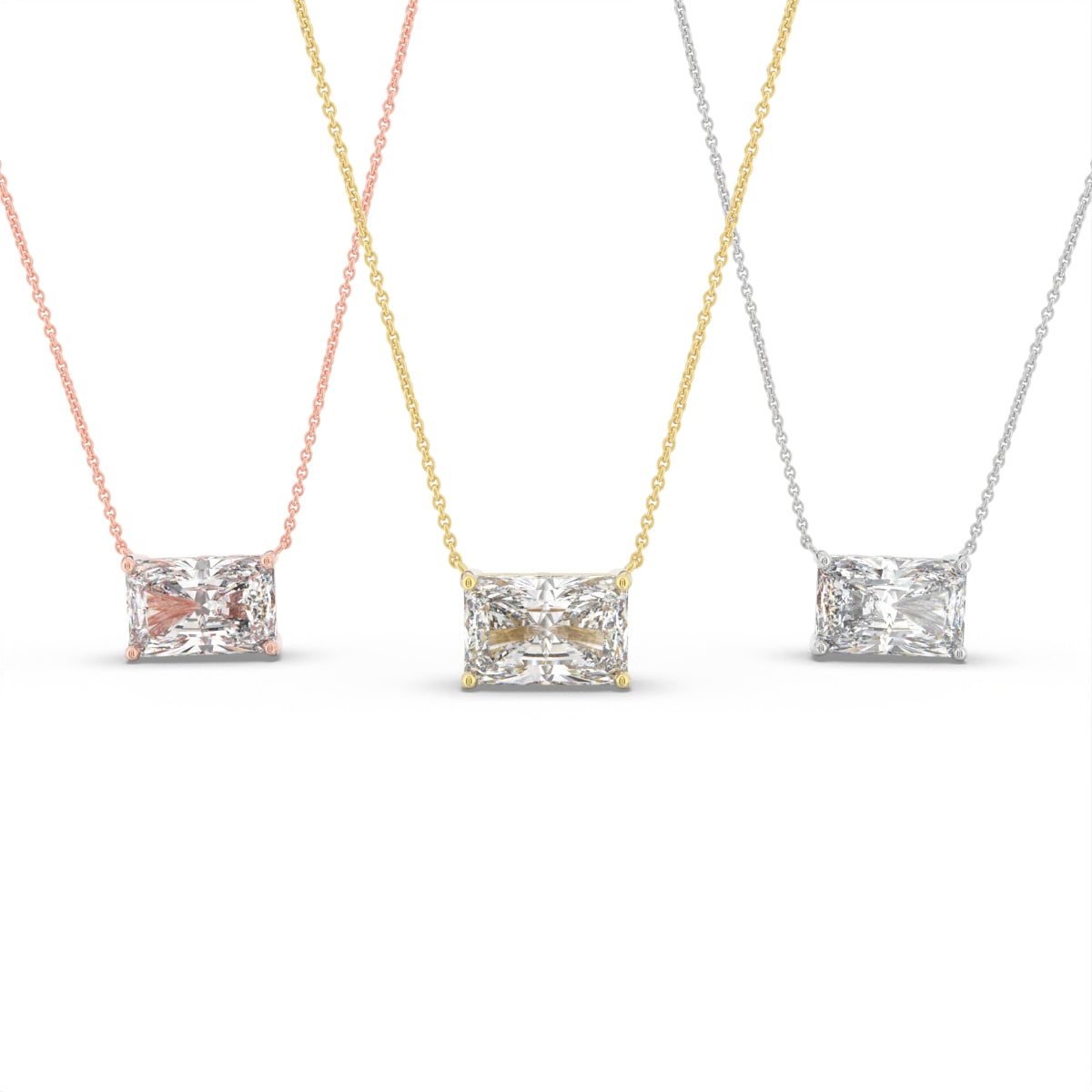 18K White Gold Radiant Solitaire Diamond Pendant — 3 COLOR