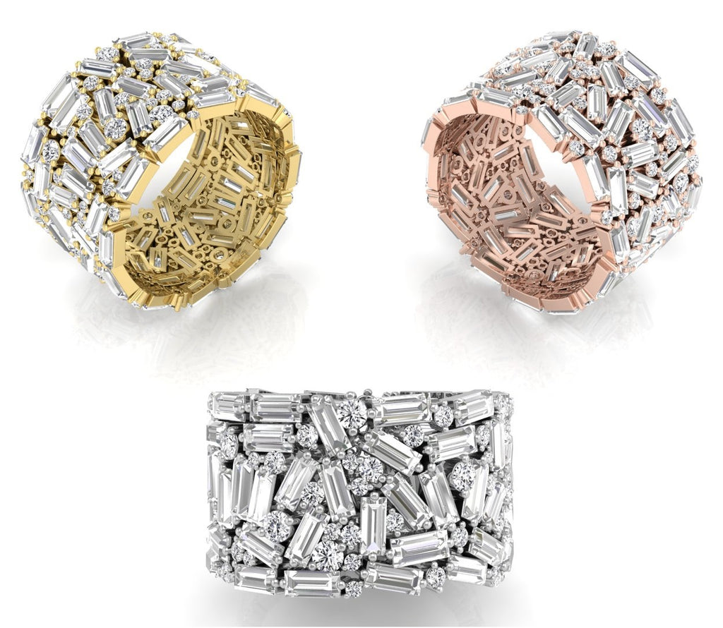 18K White Gold Baguette Diamond Ring — 3 COLOR