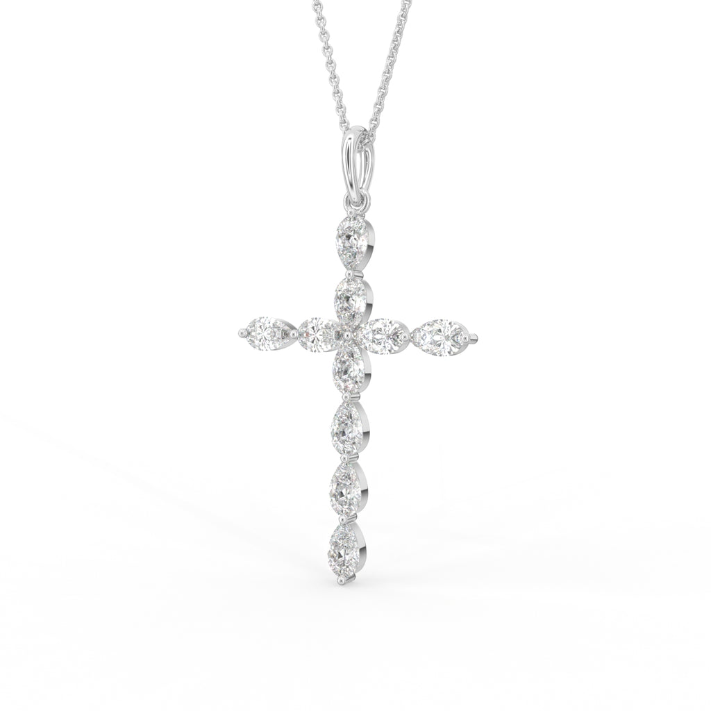 18K Cross Pear Diamond Pendant — 3D VIEW