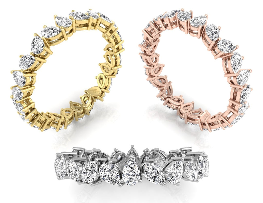 18K White Gold Pear Eternity Diamond Ring — 3 COLOR