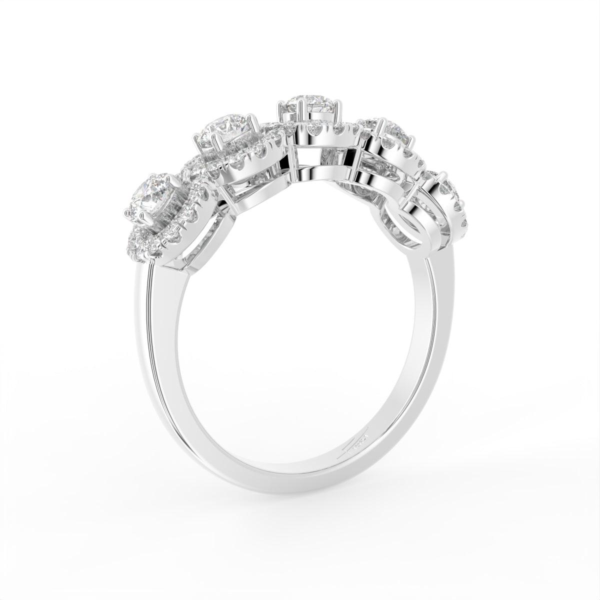 18K White Gold Halo Round Diamond Eternity Ring — 3D VIEW
