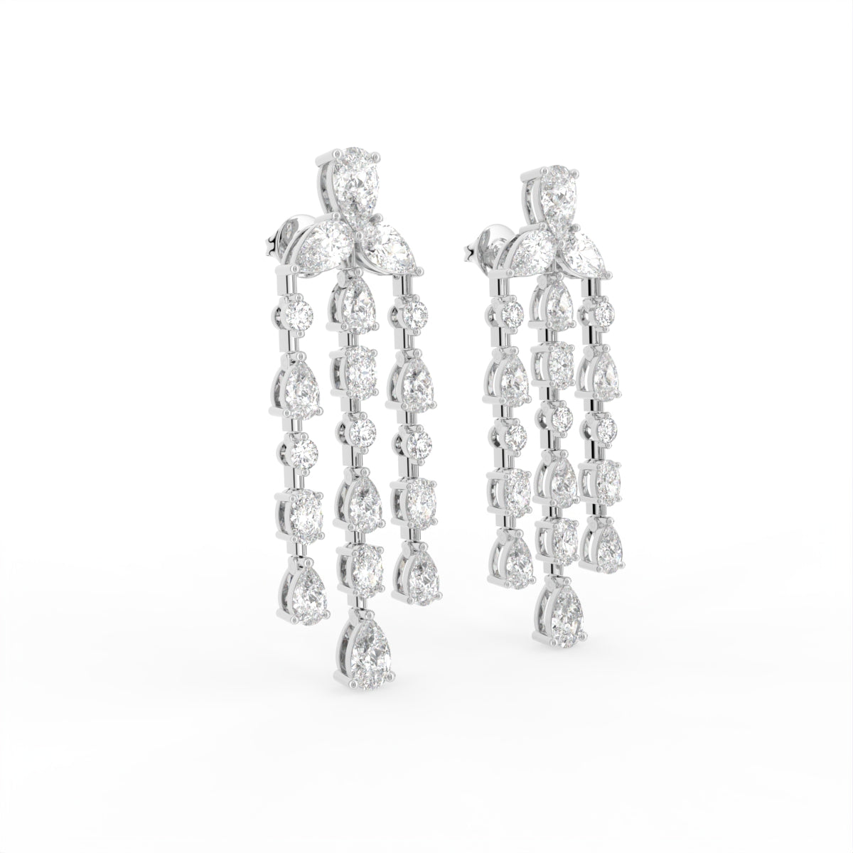 18K Pear Drop Bespoke Diamond Earrings — 3D VIEW