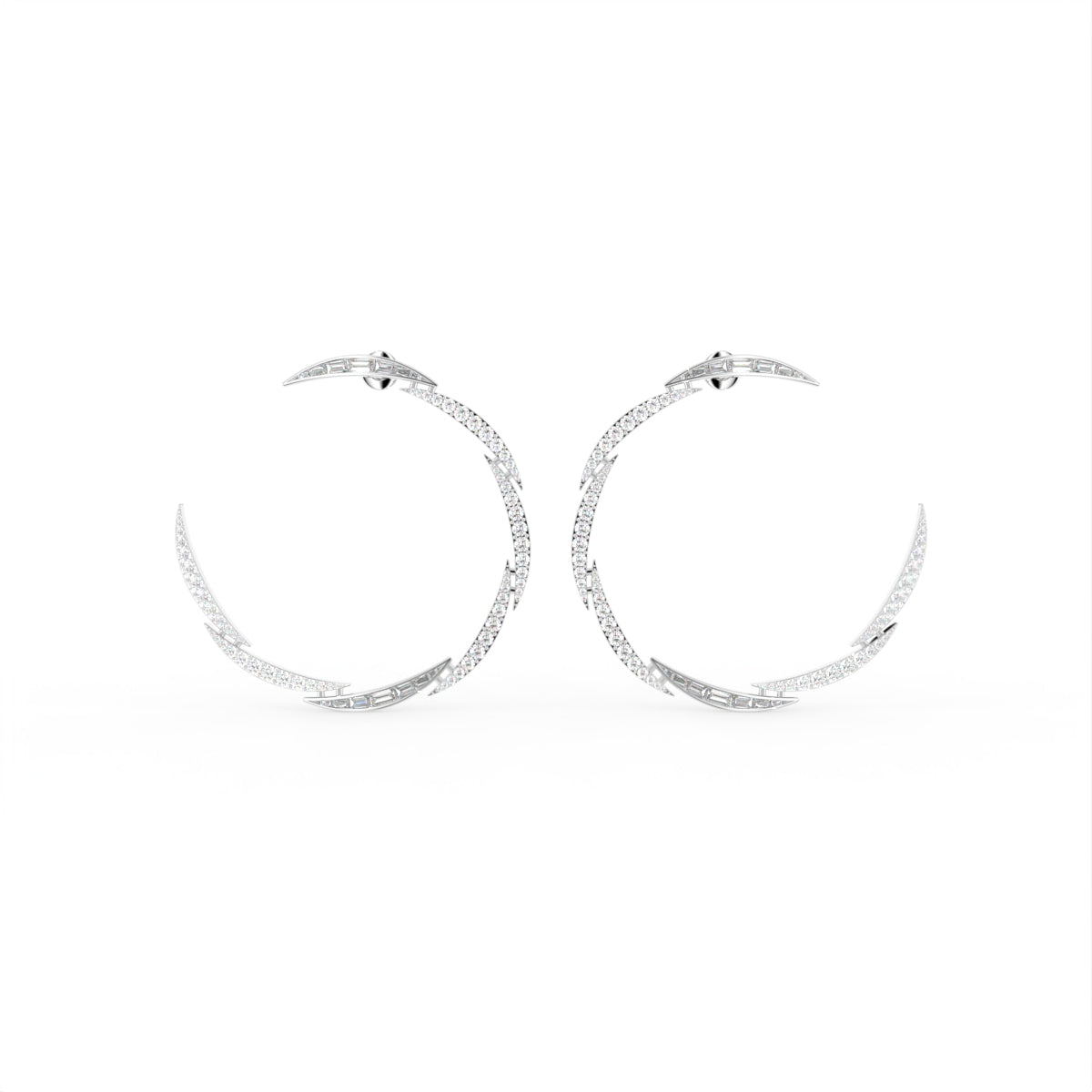 18K White Gold Round Diamond Moon Earrings — TOP