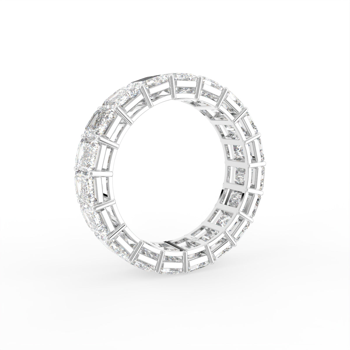 vimg:FJ3909|vimg:FJ4064|vimg:FJ4061|vimg:FJ4062|14K White Gold Eternity Emerald Diamond Ring — 3D VIEW