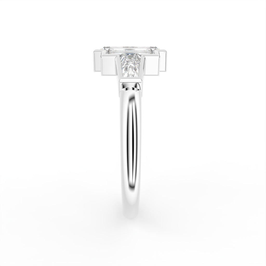 vimg:FJ3230|vimg:FJ3231|18K White Gold Trilogy Baguette Diamond Ring — SIDE