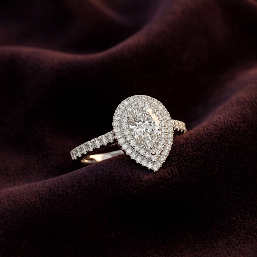 18K White Gold Pear Diamond Ring 0.75ct
