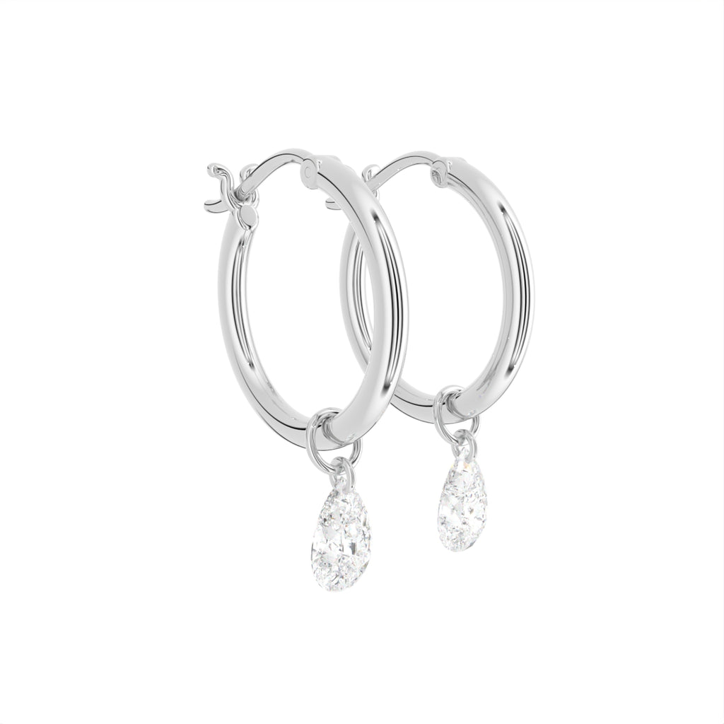 18K Pear Diamond Hoop Earrings — 3D VIEW