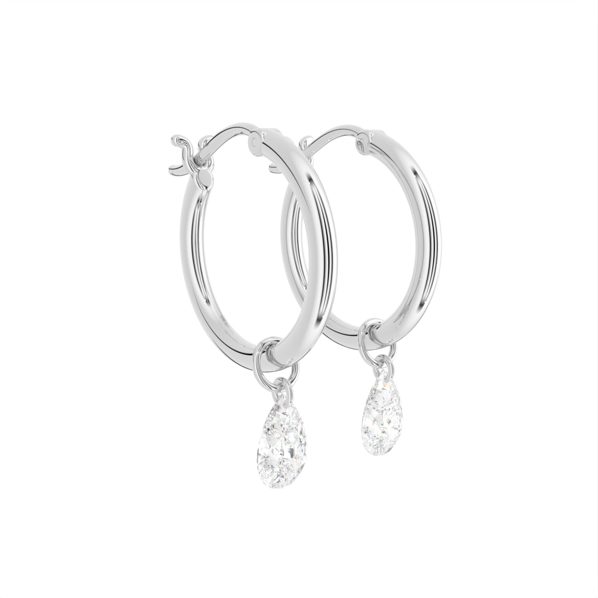 18K Pear Diamond Hoop Earrings — 3D VIEW