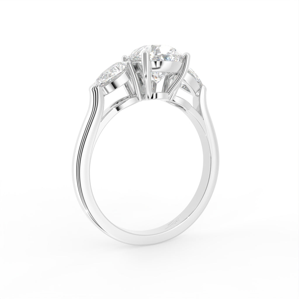 18K Trilogy Pear Diamond Engagement Ring — 3D VIEW