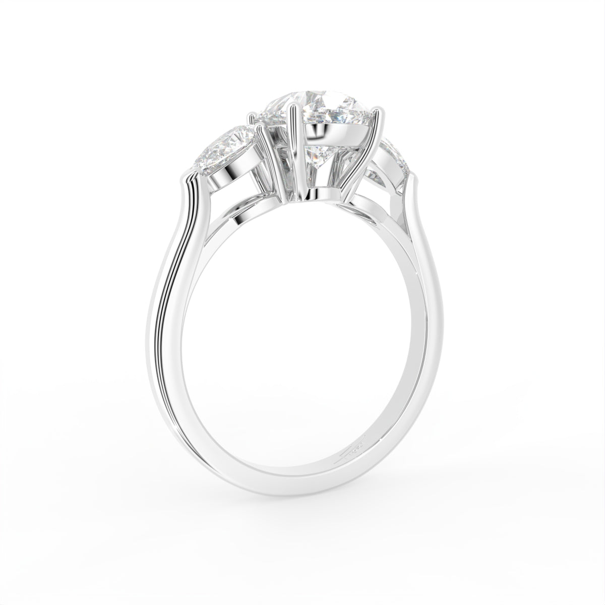 18K Trilogy Pear Diamond Engagement Ring — 3D VIEW
