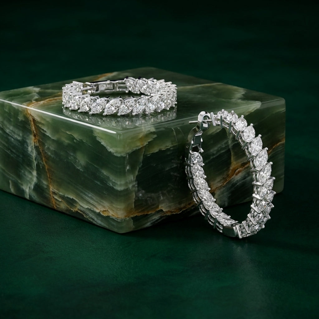 18K White Gold Marquise Diamond Hoop Earrings