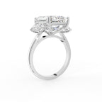 18K White Gold Trilogy Emerald Cut Diamond Ring — 3D VIEW