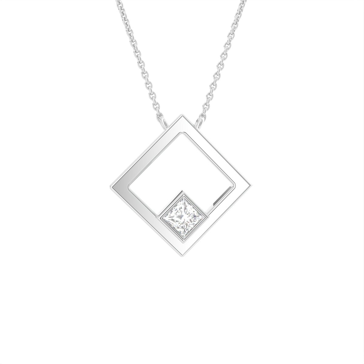18K Princess Diamond Pendant — 3D VIEW