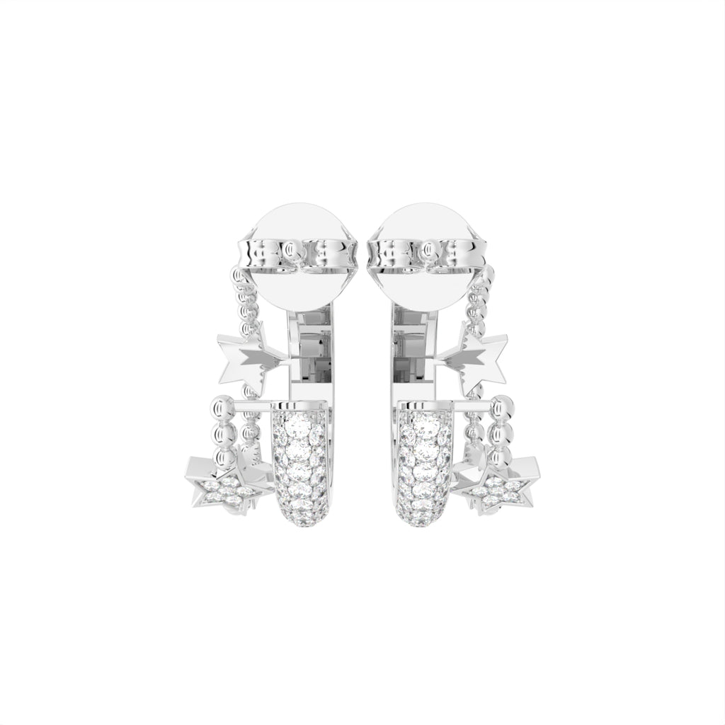 18K Crescent Moon and Stars Diamond Earrings — BACK