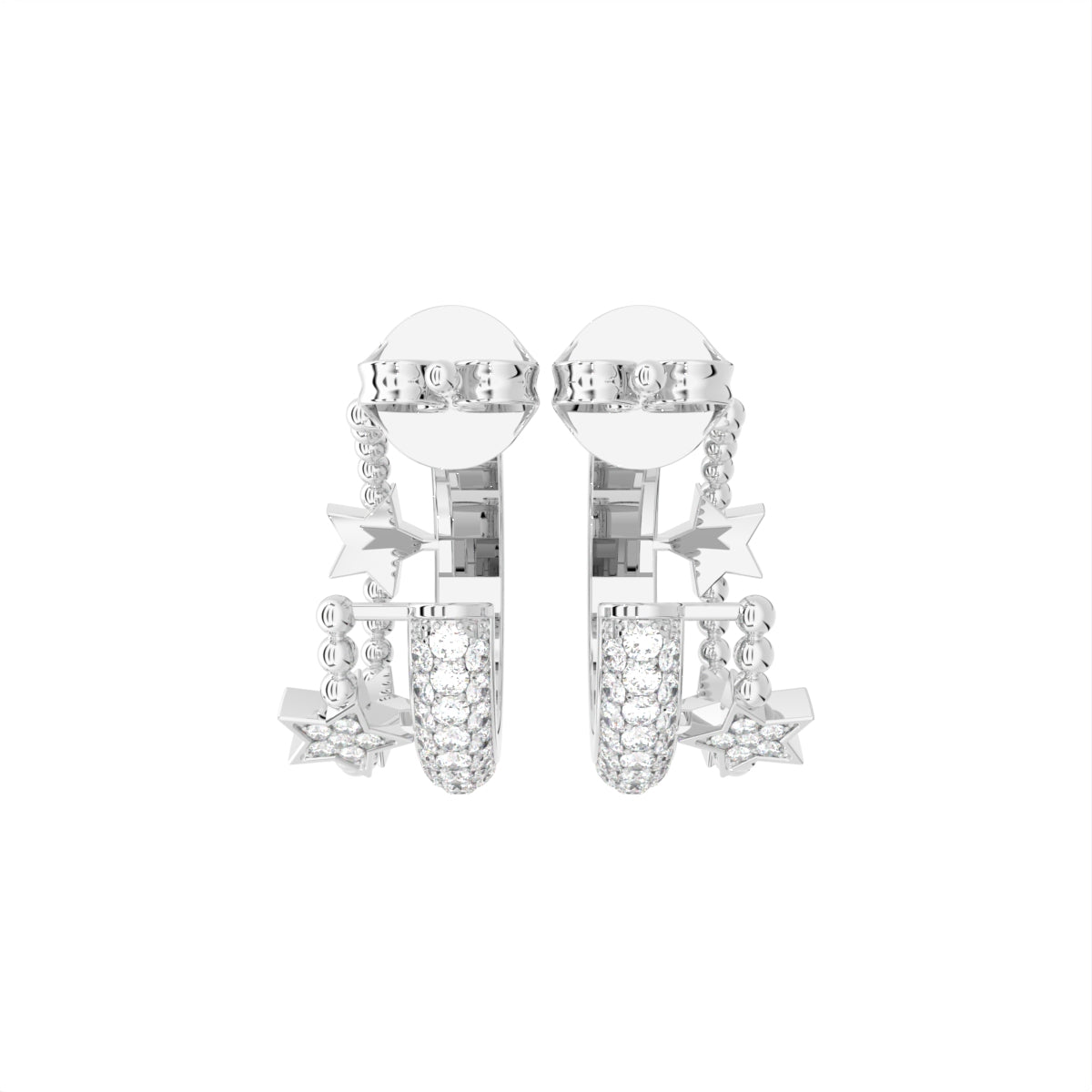 18K Crescent Moon and Stars Diamond Earrings — BACK