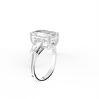18K White Gold Trilogy Emerald Diamond Ring — 3D VIEW