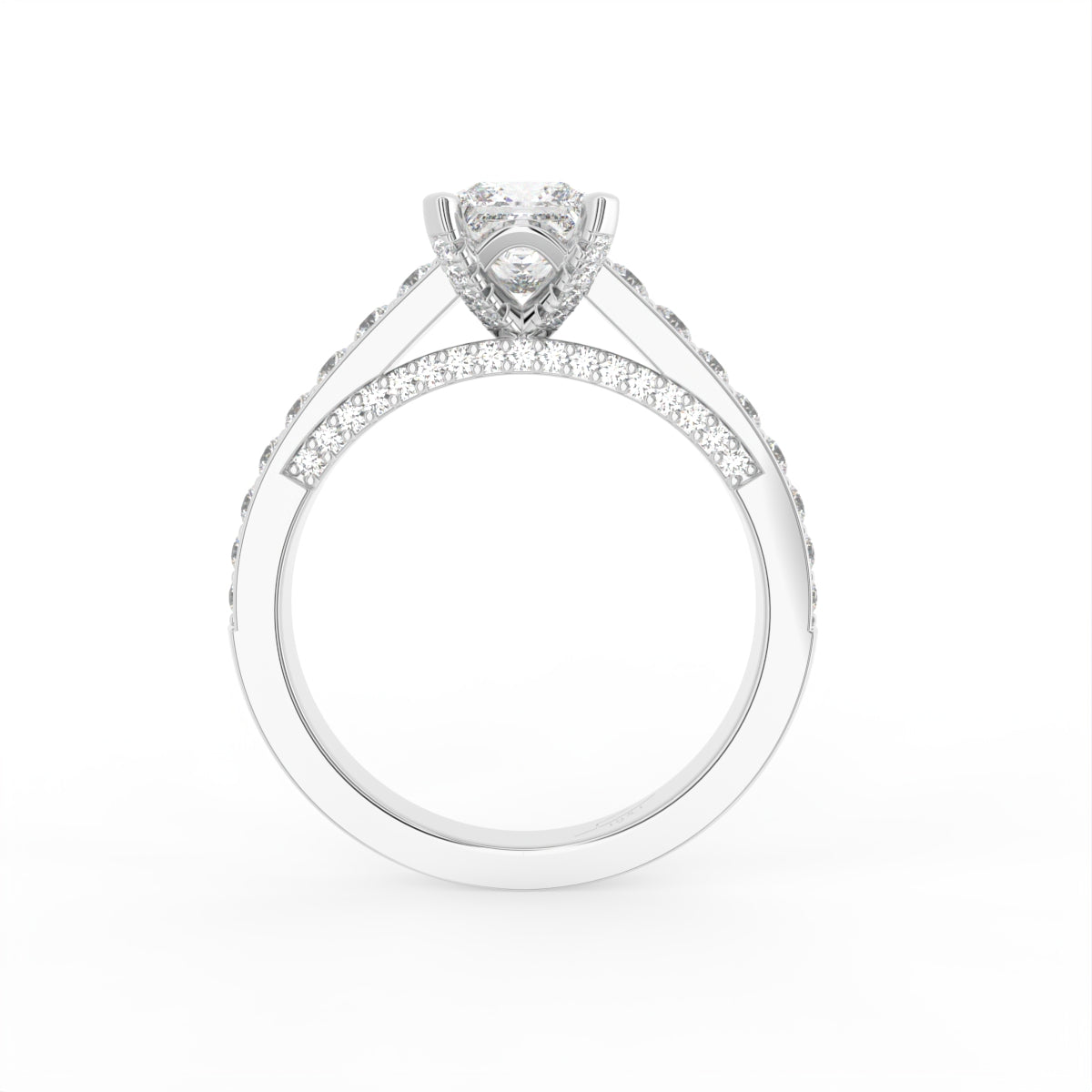 18K Princess Cut Diamond Shoulder Set Ring — FRONT
